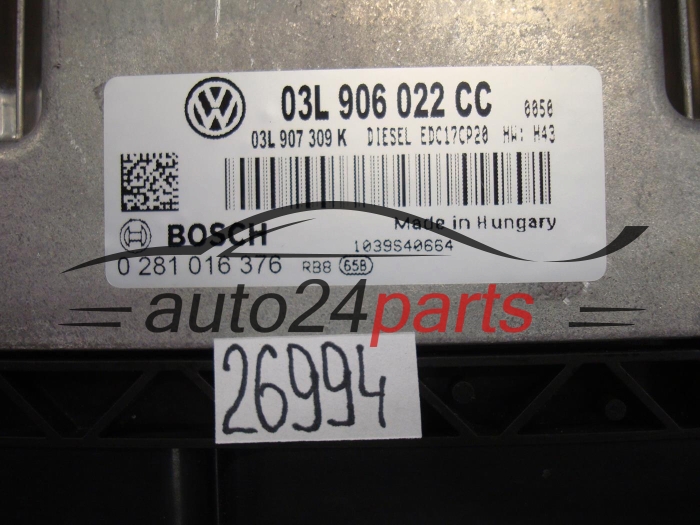 KOMPUTER STEROWNIK SILNIKA VW VOLKSWAGEN T5 T6 2.0 TDI BOSCH 0 281 016 376, 0281016376, 03L 906 022 CC, 03L906022CC, 03L907309K, EDC17CP20