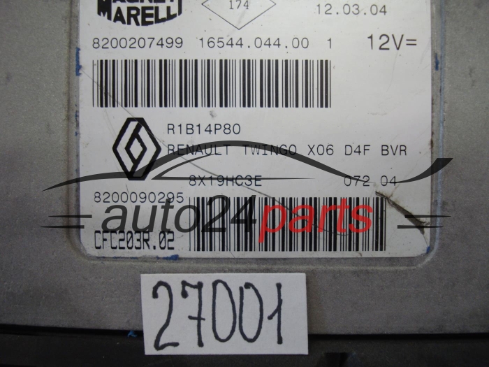 KOMPUTER STEROWNIK SILNIKA RENAULT TWINGO 1.2 Magneti Marelli CFC203R.02, CFC203R02, 16544.044.00, 1654404400, 8200207499, 8200090295
