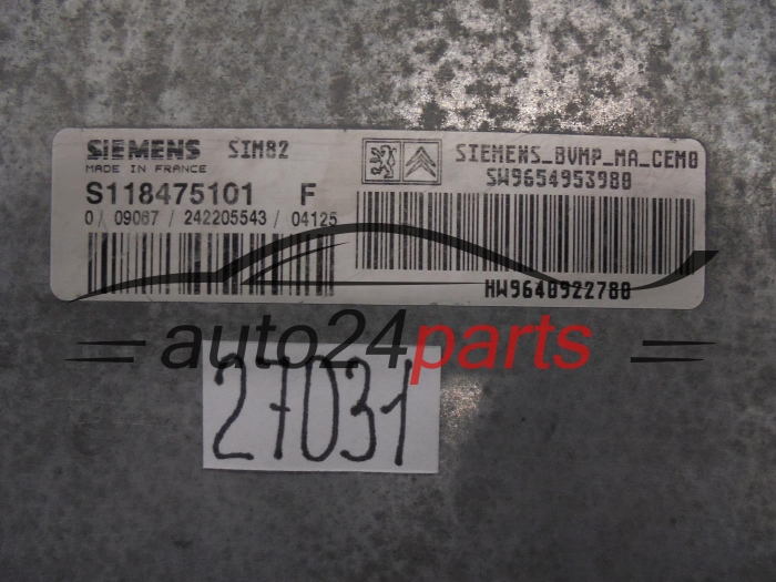 CITROEN PEUGEOT S118475101F SW99654953980 HW9640922780 SIM82