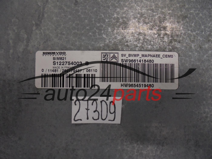 STEROWNIK SKRZYNI AUTOMATYCZNEJ CITROEN PEUGEOT S122754003B SW 9661418480 HW 9654519480 SIM821