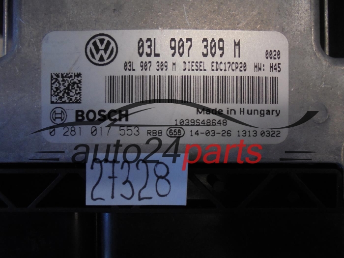 KOMPUTER STEROWNIK SILNIKA VW VOLKSWAGEN T5 TRANSPORTER 2.0 TDI, BOSCH 0 281 017 553, BOSCH 0281017553, 03L 907 309 M, 03L907309M