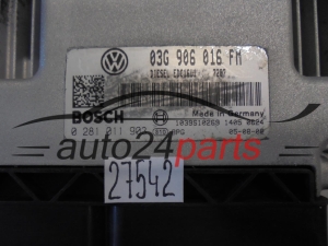 KOMPUTER STEROWNIK SILNIKA VOLKSWAGEN GOLF JETTA 2.0 TDI BOSCH 0 281 011 903, 0281011903, 03G 906 016 FM, 03G906016FM