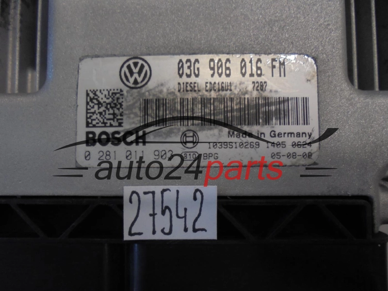KOMPUTER STEROWNIK SILNIKA VOLKSWAGEN GOLF JETTA 2.0 TDI BOSCH 0 281 011 903, 0281011903, 03G 906 016 FM, 03G906016FM