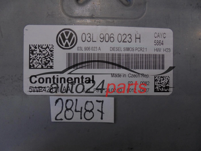 KOMPUTER STEROWNIK SILNIKA VW VOLKSWAGEN GOLF 1.6 TDI CONTINENTAL 5WP42811 AA, 5WP42811AA, 03L 906 023 H, 03L906023H, 03L906023A, PCR2.1