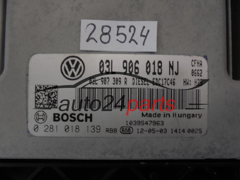 KOMPUTER STEROWNIK SILNIKA VW VOLKSWAGEN BOSCH 0 281 018 139, 0281018139, 03L 906 018 NJ, 03L906018NJ, EDC17C46