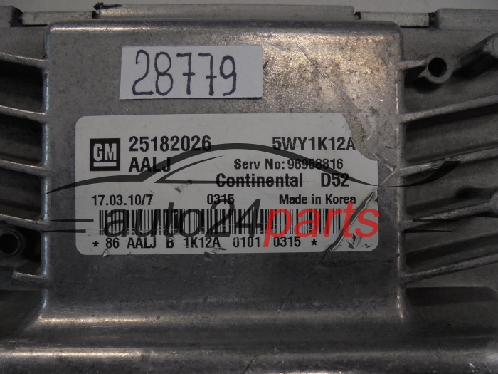 KOMPUTER STEROWNIK SILNIKA CHEVROLET SPARK 1.2 GM 25182026 AALJ, CONTINENTAL 5WY1K12A, D52