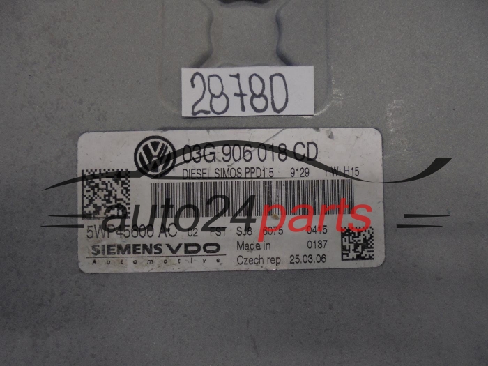 KOMPUTER STEROWNIK SILNIKA VOLKSWAGEN PASSAT 2.0 TDI SIEMENS VDO 5WP45600 AC, 5WP45600AC, 03G 906 018 CD, 03G906018CD