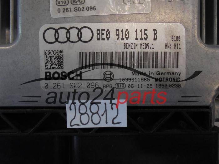 KOMPUTER STEROWNIK SILNIKA AUDI A4 2.0 TFSI 8E0910115B, 8E0 910 115 B, 8E0910115J, 8E0 910 115 J, BOSCH 0261S02096, 0 261 S02 096