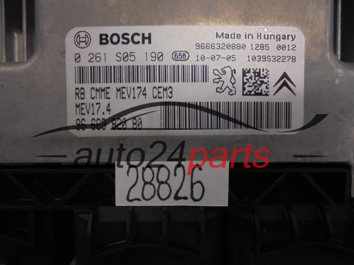 KOMPUTER STEROWNIK SILNIKA CITROEN PEUGEOT 1.6 BOSCH 0 261 S05 190, 0261S05190, 96 663 820 80, 9666382080, 9666320880, MEV17.4