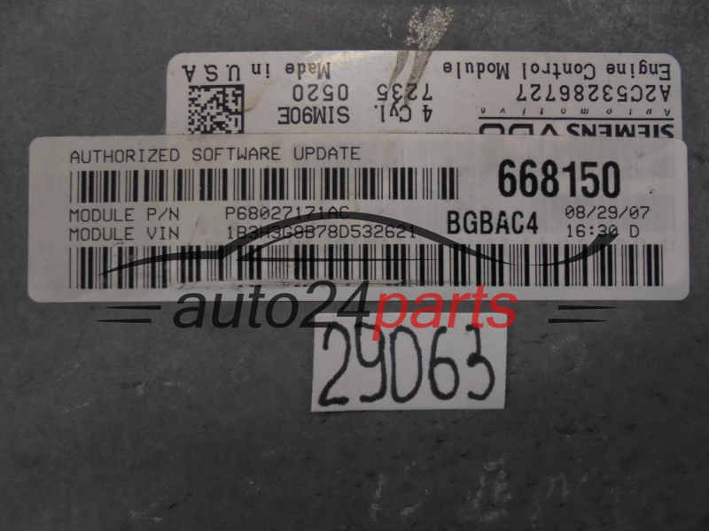KOMPUTER STEROWNIK SILNIKA JEEP P68027171AC A2C53286727 668150
