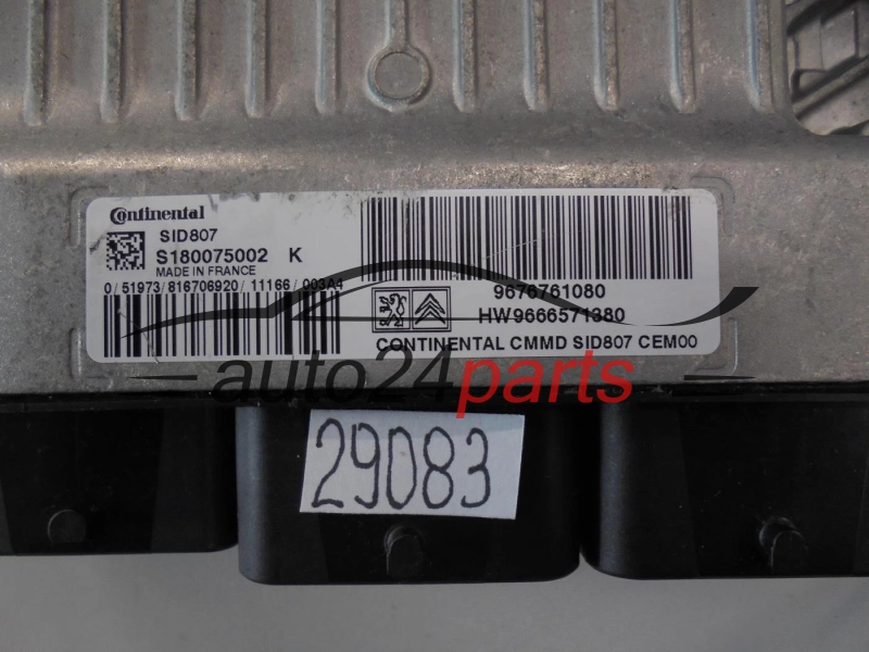 KOMPUTER STEROWNIK SILNIKA PEUGEOT S180075002 K, S180075002K, 9676761080, HW9666571380, SID807