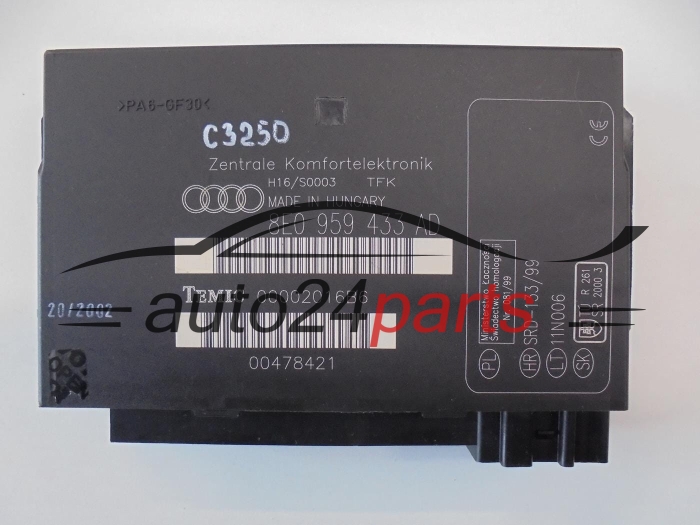 CENTRALKA MODUL STEROWNIK KOMFORTU AUDI 8E0 959 433 AD, 8E0959433AD, TEMIC 00002016B6