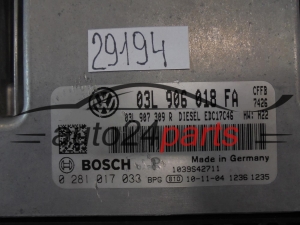 KOMPUTER STEROWNIK SILNIKA VW VOLKSWAGEN TIGUAN 2.0 TDI 03L906018FA, 03L 906 018 FA, 03L907309R, 03L 907 309 R, BOSCH 0 281 017 033, 0281017033, DIESEL EDC17C46