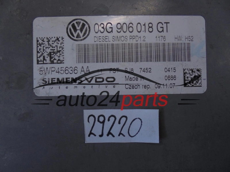 KOMPUTER STEROWNIK SILNIKA SEAT ALTEA SIEMENS 5WP45636 AA, 03G 906 018 GT, 03G906018GT
