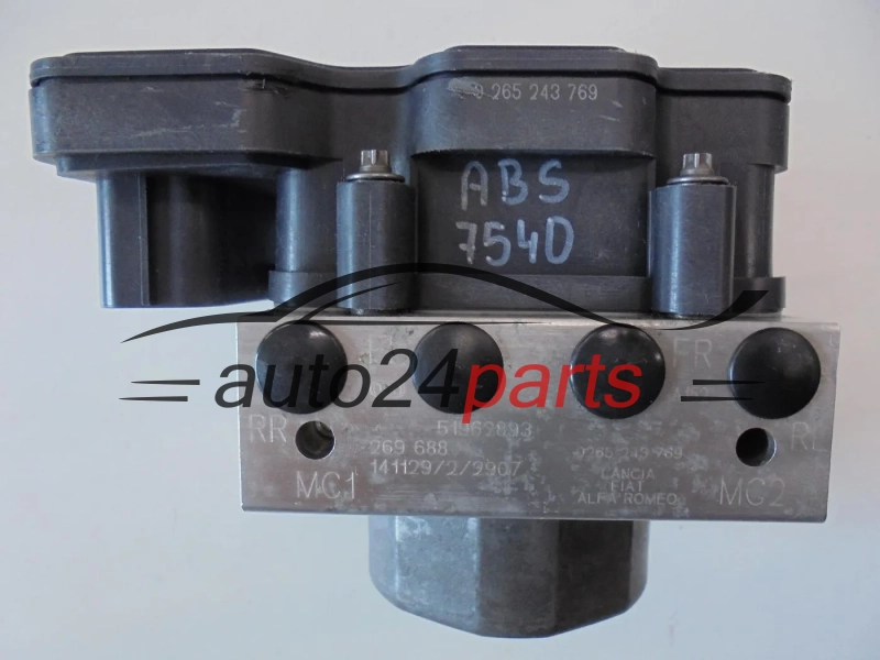 ABS POMPA I STEROWNIK FIAT 51962893, 0265243769, 0265956367