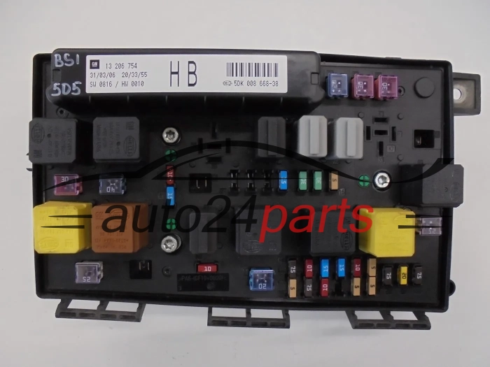 SKRZYNKA ELEKTRYCZNA PRZEKAŻNIKÓW I BEZPIECZNIKÓW MODUŁ NADWOZIA CENTRALKA KOMFORTU BSI PRZEDNIA OPEL ASTRA H ZAFIRA B GM 13 206 754 HB, 13206754 HB, HELLA 5DK 008 668-38, 5DK008668-38, 5DK00866838