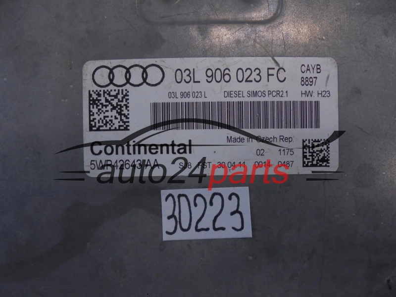KOMPUTER STEROWNIK SILNIKA AUDI A3 1.6 TDI CONTINENTAL 5WP42643 AA, 5WP42643AA, 03L 906 023 FC, 03L906023FC, 03L 906 023 L, 03L906023L, DIESEL SIMOS PCR2.1 CAYB 5967