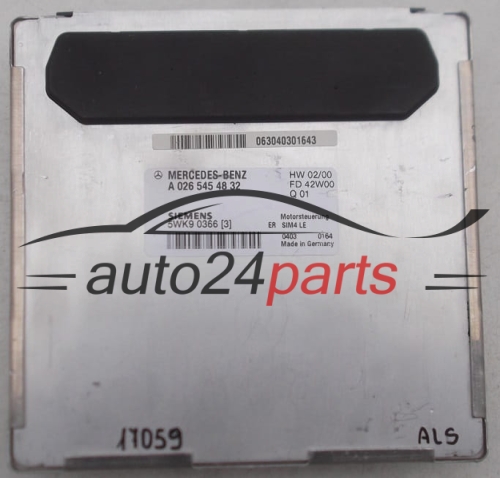 CALCULATEUR MOTEUR MERCEDES W208 SIEMENS 5WK9 0366 3, 5WK90366, A 026 545 48 32, A0265454832