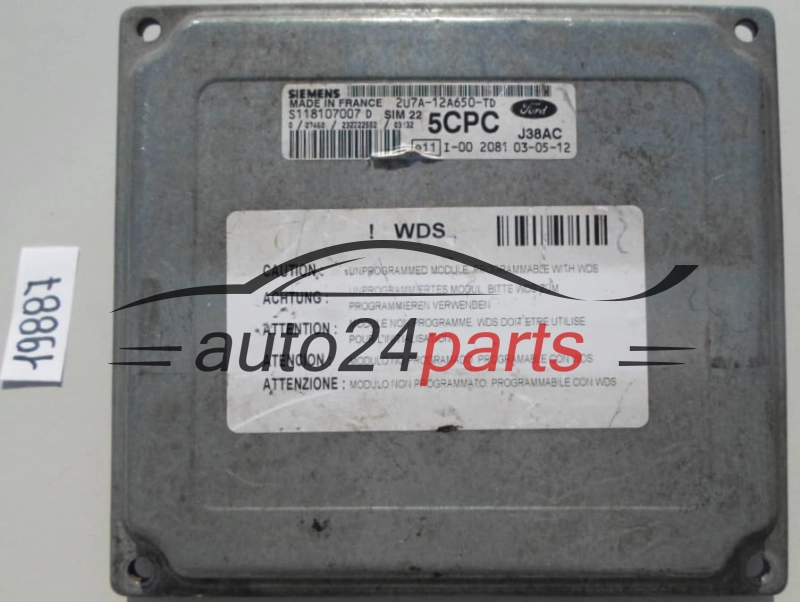 KOMPUTER STEROWNIK SILNIKA FORD FIESTA FUSION 1.6 SIEMENS S118107007 D, S118107007D, 2U7A-12A650-TD, 2U7A12A650TD, SIM22