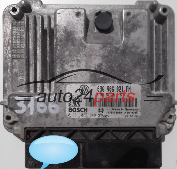 KOMPUTER STEROWNIK SILNIKA VW VOLKSWAGEN GOLF 2.0 TDI 03G906021FN, 03G 906 021 FN, BOSCH 0281012948, 0 281 012 948, DIESEL EDC16U34 8274, 1039S12989