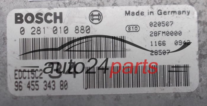 KOMPUTER STEROWNIK SILNIKA PEUGEOT 607 2.2 HDI BOSCH 0 281 010 880, 96 455 343 80,  EDC15C2 34