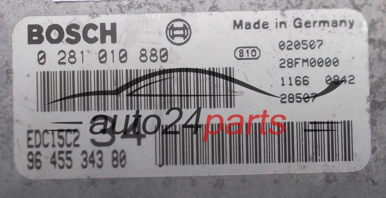 KOMPUTER STEROWNIK SILNIKA PEUGEOT 607 2.2 HDI BOSCH 0 281 010 880, 96 455 343 80,  EDC15C2 34