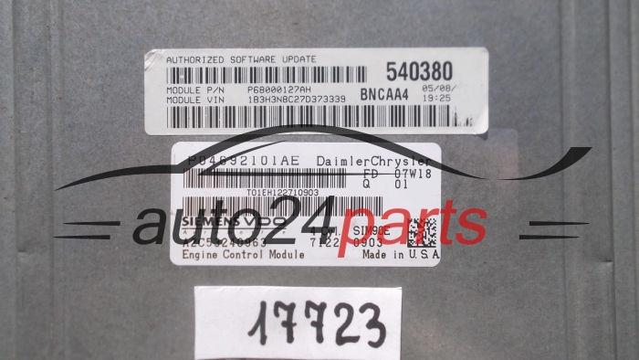 KOMPUTER STEROWNIK SILNIKA CHRYSLER DODGE CALIBER 2.0 A2C53240963 6333 0703 SIM90E P04692101AE