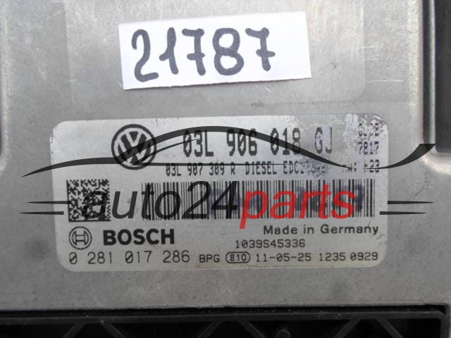 MOTORSTEUERGERÄT ECU STEUERGERAT VW VOLKSWAGEN JETTA BOSCH 0 281 017 286, 0281017286, 03L 906 018 GJ, 03L906018GJ, EDC17CP46