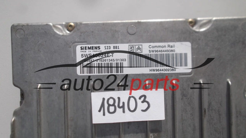 KOMPUTER STEROWNIK SILNIKA CITROEN PEUGEOT SIEMENS 5WS40024E-T, 5WS40024ET, SW 9646449380, HW 9644302380, SID801