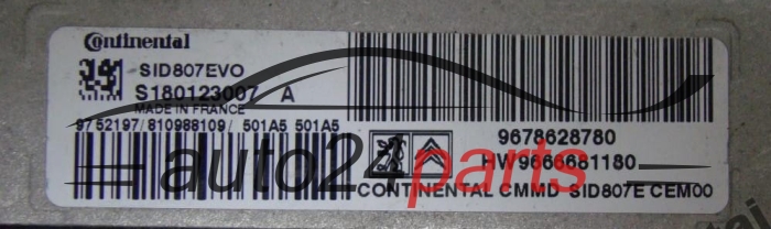 KOMPUTER STEROWNIK SILNIKA CITROEN PEUGEOT 1.6 HDI Continental  S180123007A, 9678628780, HW 9666681180, SID807EVO