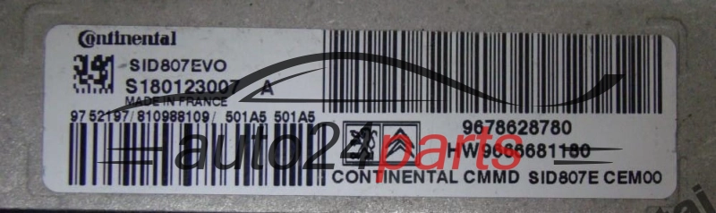 KOMPUTER STEROWNIK SILNIKA CITROEN PEUGEOT 1.6 HDI Continental  S180123007A, 9678628780, HW 9666681180, SID807EVO