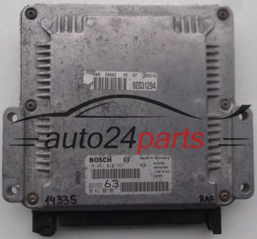 KOMPUTER STEROWNIK SILNIKA PEUGEOT 607 2.2 HDI BOSCH 0 281 010 567, 0281010567, 28FM0000, 96 411 881 80, 9641188180, EDCI5C2 63 - 14335