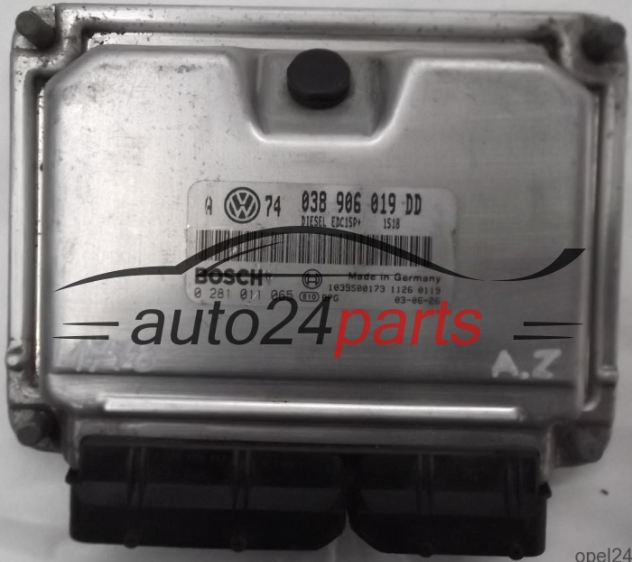 ECU CENTRALITA DE MOTOR VW VOLKSWAGEN GOLF BORA 1.9 TDI ATD 038906019DD, 038 906 019 DD, BOSCH 0 281 011 065, 0281011065, DIESEL EDC15P+ 1518, 1039S00173