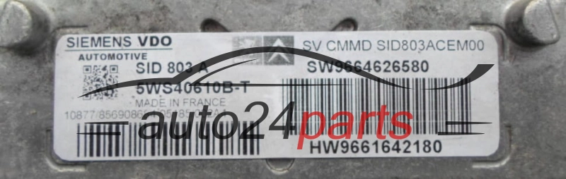 KOMPUTER STEROWNIK SILNIKA CITROEN PEUGEOT 2.0 HDI SIEMENS VDO 5WS40610B-T, 5WS40610BT, SW9664626580, HW9661642180