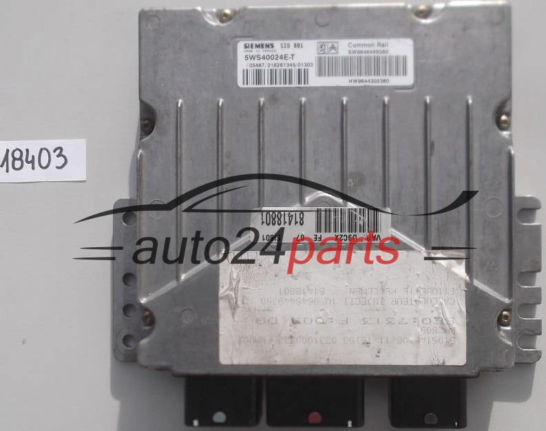 KOMPUTER STEROWNIK SILNIKA CITROEN PEUGEOT SIEMENS 5WS40024E-T, 5WS40024ET, SW 9646449380, HW 9644302380, SID801