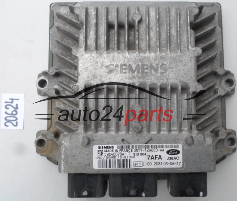 KOMPUTER STEROWNIK SILNIKA FORD FIESTA FUSION 1.4 TDCI SIEMENS 5WS40070A-T, 5WS40070AT, 3N11-12A650-AA, 3N1112A650AA, 7AFA, SID804