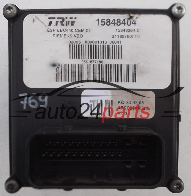ABS POMPA I STEROWNIK PEUGEOT 407 SIEMENS VDO S118676001N, TRW 15848404, 15848304D, 9661877180