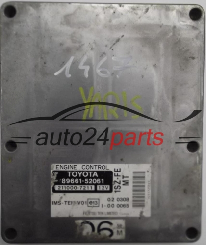 KOMPUTER STEROWNIK SILNIKA TOYOTA YARIS 1.0 12V VVTI 89661-52061, 8966152061, 211000-7211, 2110007211 1SZ-FE MT