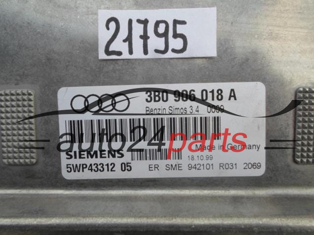KOMPUTER STEROWNIK SILNIKA AUDI A4 1.6 3B0 906 018A, 3B0906018A, 5WP43312 05, 5WP4331205