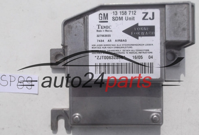 STEROWNIK MODUL PODUSZEK POWIETRZNYCH OPEL MERIVA A 13158712 ZJ, 13 158 712 ZJ, 93177229, 6235247, 62 35 247