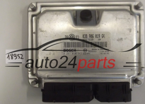 KOMPUTER STEROWNIK SILNIKA VW VOLKSWAGEN PASSAT 1.9 TDI AVB BOSCH 0 281 010 943, 0281010943, 038 906 019 GK, 038906019GK 