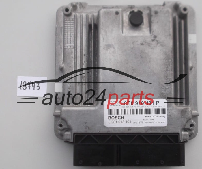 KOMPUTER STEROWNIK SILNIKA AUDI A4 3.0 TDI 8E0910401P, 8E0 910 401 P, 8E0907401AL, 8E0 907 401 AL BOSCH 0281013191, 0 281 013 191