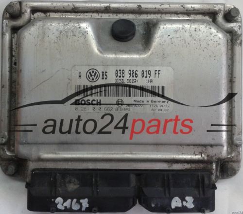 ECU CENTRALITA DE MOTOR VW VOLKSWAGEN GOLF 1.9 TDI ATD 038906019FF, 038 906 019 FF, BOSCH 0 281 010 662, 0281010662, DIESEL EDC15P+ 1449, 28SA5372