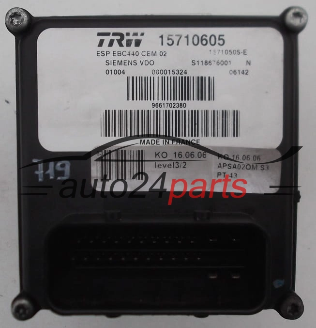 ABS POMPA I STEROWNIK PEUGEOT 407 SIEMENS VDO S118676001N, TRW 15710605, 15710505E, 9661702380