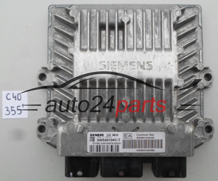 KOMPUTER STEROWNIK SILNIKA CITROEN PEUGEOT 2.0 HDI SIEMENS  5WS40104CT, SW 9651942480, HW 9647423380, SID801A