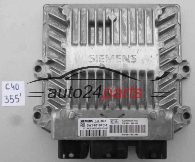 KOMPUTER STEROWNIK SILNIKA CITROEN PEUGEOT 2.0 HDI SIEMENS  5WS40104CT, SW 9651942480, HW 9647423380, SID801A