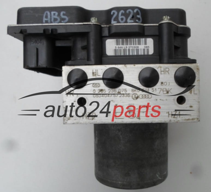 POMPE HYDRAULIQUE ET CALCULATEUR d'ABS AUDI BOSCH 0 265 236 075, 0265236075, 8K0 614 517BK, 8K0614517BK, 0265950933