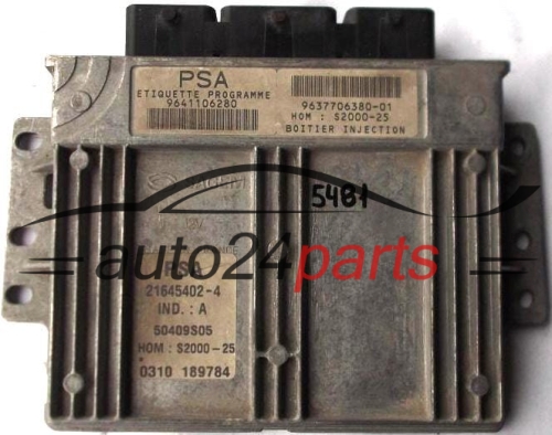 KOMPUTER STEROWNIK SILNIKA PEUGEOT 206 1.4 SAGEM 21645402-4, 9641106280, 9637706380-01