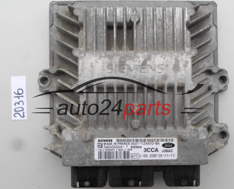 KOMPUTER STEROWNIK SILNIKA FORD FUSION 1.4 TDCI SIEMENS 5WS40404A-T, 5WS40404AT, 6S61-12A650-BA, 6S6112A650BA, 3CCA, SID804 
