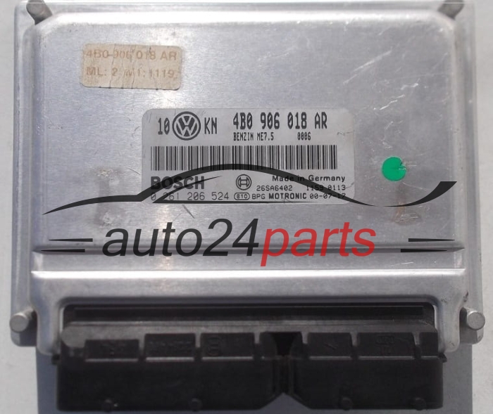 MOTORSTEUERGERÄT ECU STEUERGERÄT AUDI A4 A6 VW PASSAT 1.8 TURBO BOSCH 0 261 206 524, 0261206524, 4B0 906 018 AR, 4B0906018AR, ME7.5 